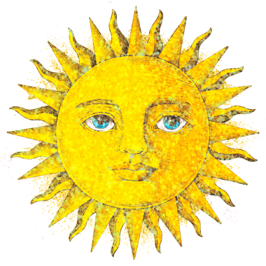 Yüz çıkartması ile parıldayan güneş tasarım elementini örtüyor 