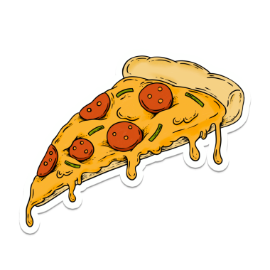 Peynirli pepperoni pizza dilimi beyaz kenarlı kaplamalı.