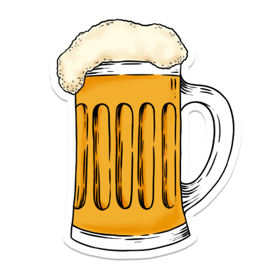 Beyaz kenarlı bir bardak bira etiketi.