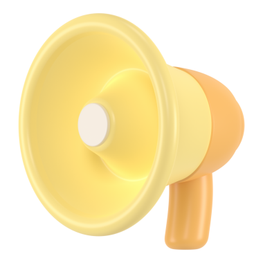 Pastel megafon png etiketi, saydam arkaplan üzerinde sarı 3D illüstrasyon