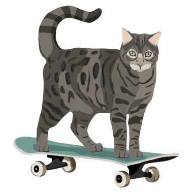 Havalı kedi png etiketi, kaykay ve gümüş bengal kedi, hayvan çizimi, şeffaf arka plan