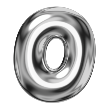 0 numara png çıkartması, 3 boyutlu krom metalik balon tasarımı, şeffaf arkaplan