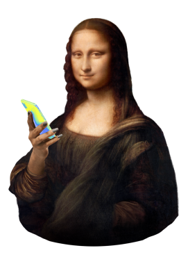 Mona Lisa 'nın telefon etiketini kullanarak, Da Vinci' nin ünlü sanat eseri, şeffaf bir arka plan olan ham pikselle remiksledi.
