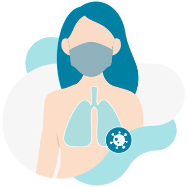 Coronavirus karakter elementinin saydam png 'sinden kaynaklanan akciğer hasarı olan kadın.