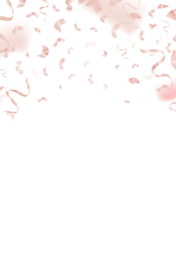 Doğum günü kutlaması için şeffaf arkaplanda pembe altın kurdeleler var.