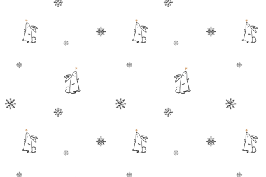 Noel şablonu arka plan, sevimli kış tavşanı siyah karalamalar.