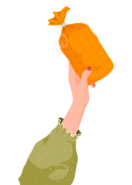 Turuncu hediye png etiketi, kadın tarafından tutulmuş, festival tasarımı.