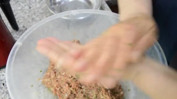 Mujer Preparando Albóndigas Para Barbacoa Casa — Vídeos de Stock