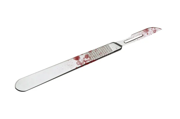 Tek neşter, beyaz arka planda kan izole edilmiş.