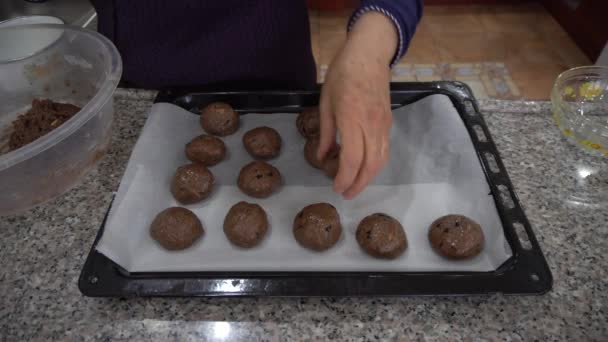 Organizar Biscoitos Caseiros Chocolate Bandeja — Vídeo de Stock