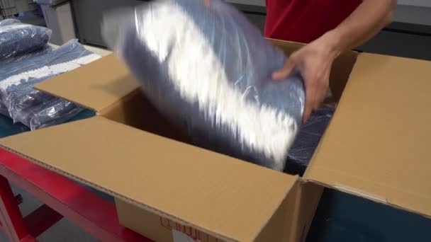 Male Worker Making Cardboard Box Delivery Service Office — Stock videók