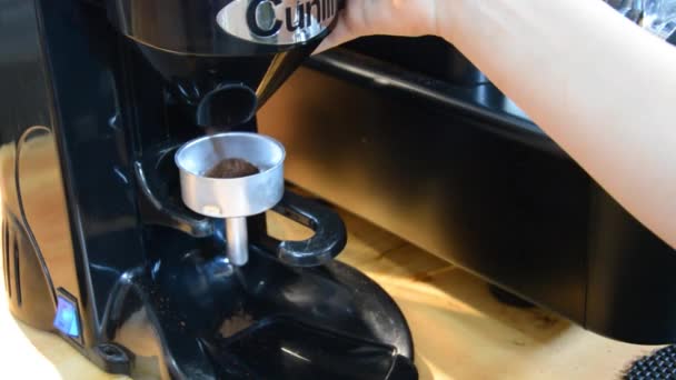 Barista Öğütücü Kahve Makinesinde Fasulye Öğütücü — Stok video