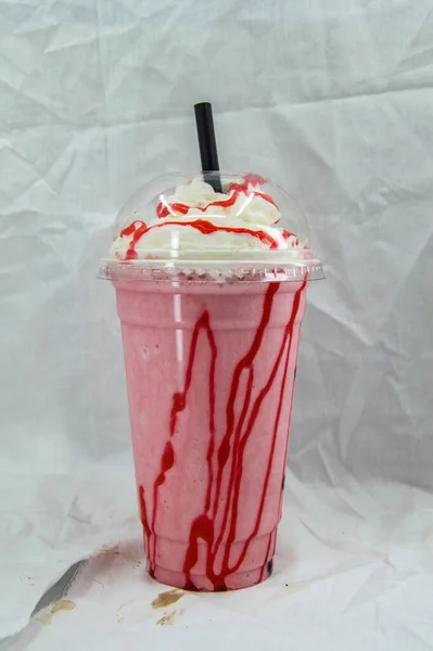 Cherry Banana Milkshake White Background — Stock Photo, Image