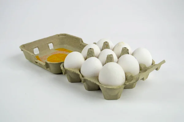 Ägg Pappers Kartong Isolerad Vit Bakgrund — Stockfoto