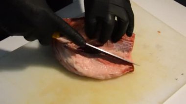 preparing mutton and fat for barbecue