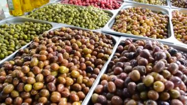 olive counter at farmers market