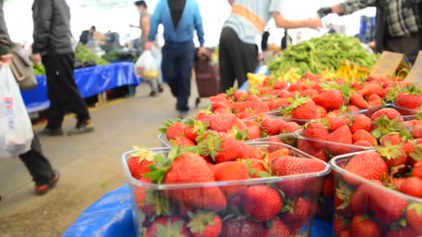 Strawberries Farmer Market — Stockvideo