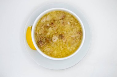 delicious chicken soup white background