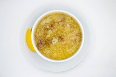 delicious chicken soup white background