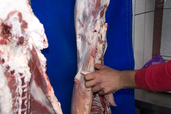 butcher chops lamb meat