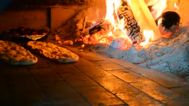 Pizza Cooked Oven Fire — Stok Video