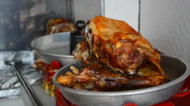 Baked from the Oven is cut into pieces and prepared for serving to the table.