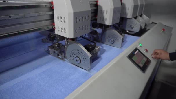 Towel Sewing Cutting Machine Working Factory — Stock Video