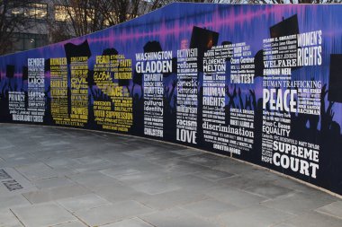 Columbus Ohio January 5, 2025 Washington Gladden Social Justice Park sign showcases community commitment to equality and activism clipart