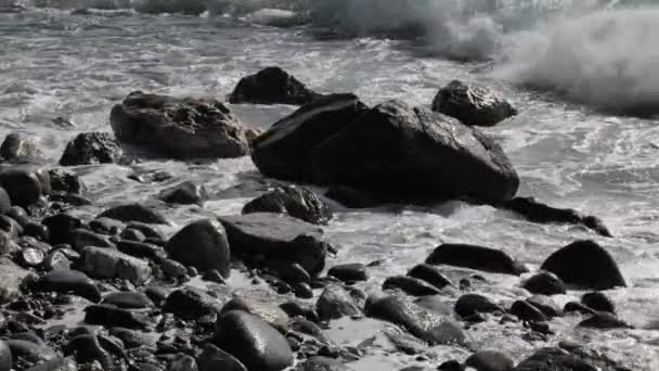Zima Kalifornijska Plaża Falami Oceanicznymi Pianką — Wideo stockowe