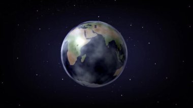 Dünya gezegeni atmosferle çevrili ve yıldızlı bir gökyüzüne karşı.