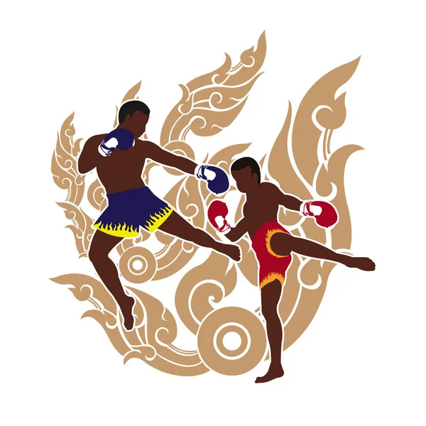 タイのボクシングとタイのアートの背景の戦い — ストックベクタ