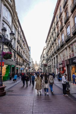 Zaragoza, İspanya. 20 Nisan 2025. Paskalya Pazar öğleden sonra Zaragoza 'da El Pilar bazilikası kubbesinin arka planda görüldüğü kalabalık Alfonso I..