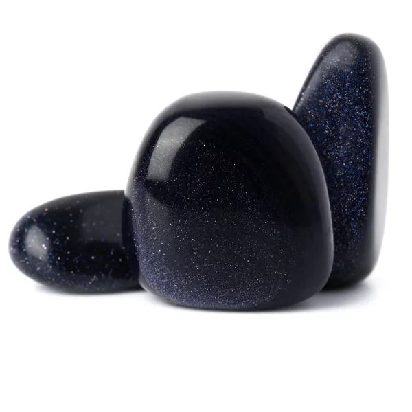 Set Mineral Piedra Semipreciosa Natural Aventurina Noche Estrellada Negro Aislado — Foto de Stock