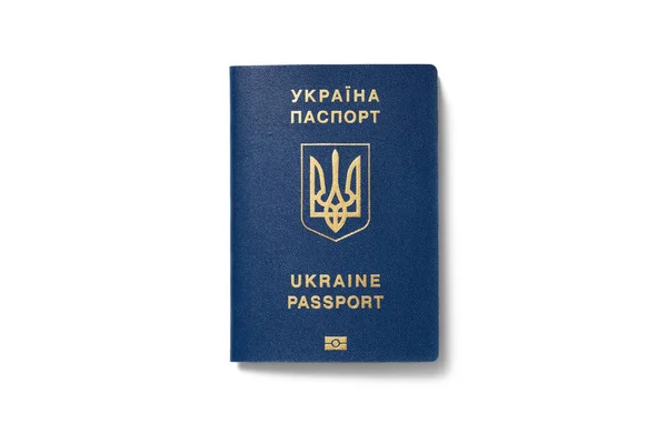 Украинский Синий Заграничный Биометрический Паспорт Чипом Белом Изолированном Фоне Украина — стоковое фото