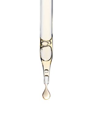 Sarı damlacıklı kozmetik serum pipeti ya da beyaz izole edilmiş arka planda yağ. Cilt bakımı ve cilt bakımı