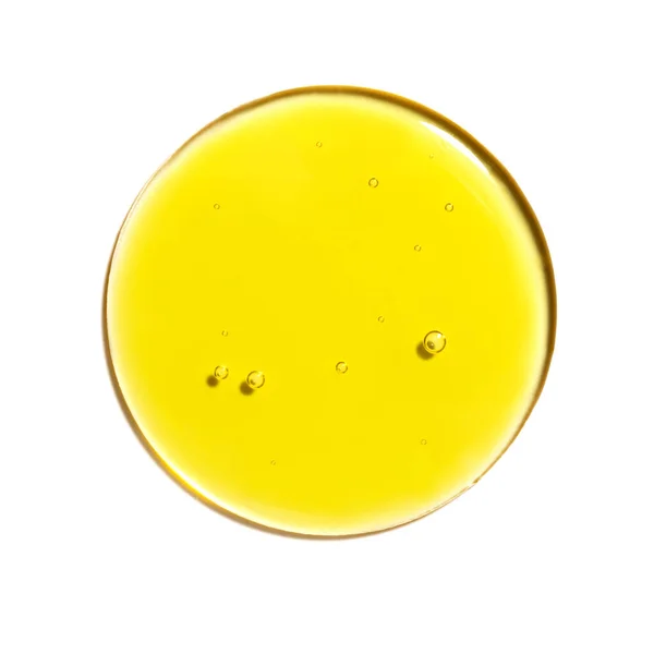 Kapka Žluté Olejové Kapky Textury Petriho Misce Makro Bublinkami Kosmetika Stock Obrázky
