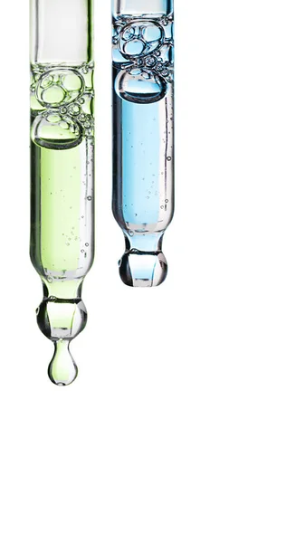 Definir Pipeta Soro Azul Gota Verde Com Niacinamida Líquido Claro — Fotografia de Stock