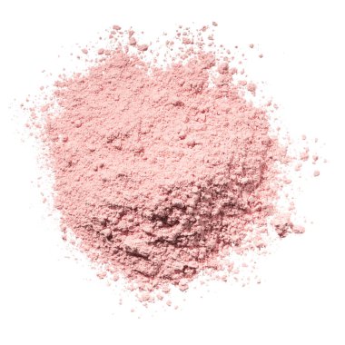 Kozmetik pembe kil kaolin doku örnekleri, göz gölgeleri, beyaz yalıtılmış arka planda kızarma tozu. Doğal yüz maskesi. Kuru kibrit çayı.