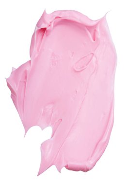 İzole edilmiş beyaz arka planda yüz ve vücut için pembe krem veya kil, kaolin veya ruj kozmetik maskesi dokusu. İfadeleri at.