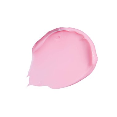 İzole edilmiş beyaz arka planda yüz ve vücut için pembe krem veya kil, kaolin veya ruj kozmetik maskesi dokusu. İfadeleri at.