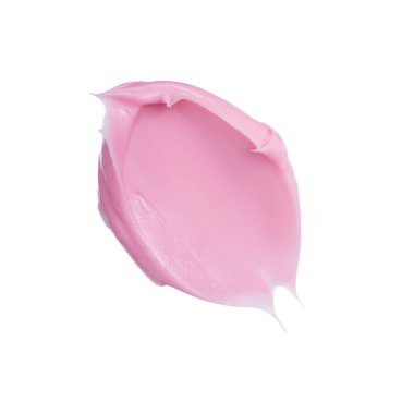 İzole edilmiş beyaz arka planda yüz ve vücut için pembe krem veya kil, kaolin veya ruj kozmetik maskesi dokusu. İfadeleri at.