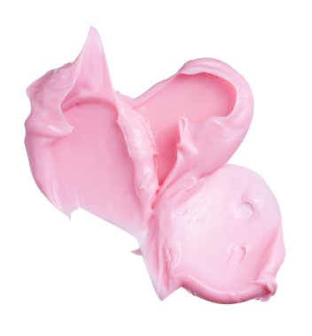 İzole edilmiş beyaz arka planda yüz ve vücut için pembe krem veya kil, kaolin veya ruj kozmetik maskesi dokusu. İfadeleri at.