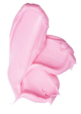 İzole edilmiş beyaz arka planda yüz ve vücut için pembe krem veya kil, kaolin veya ruj kozmetik maskesi dokusu. İfadeleri at.