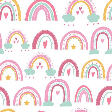 nursery seamless pattern with hand drawn rainbows for baby textile prints, wallpaper, scrapbooking, stationary, digital paper, wrapping paper, etc. EPS 10