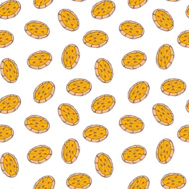 pizza seamless pattern with hand drawn doodles on white background for wallpaper, textile prints, wrapping paper, scrapbooking, etc. EPS 10
