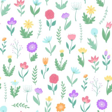 seamless pattern with wildflowers for textile prints, wallpaper, scrapbooking, stationary, wrapping paper, digital paper, etc. Floral repeat pattern. EPS 10
