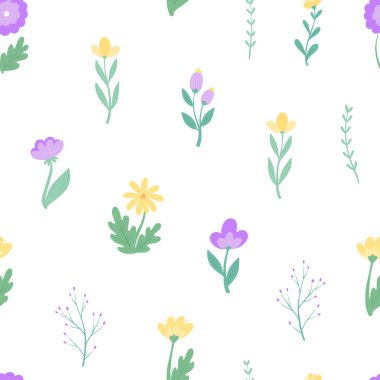 Seamless pattern with abstract wildflowers on white background. Floral pattern for textile prints, scrapbooking, wallpaper, bedding, wrapping paper, etc. EPS 10