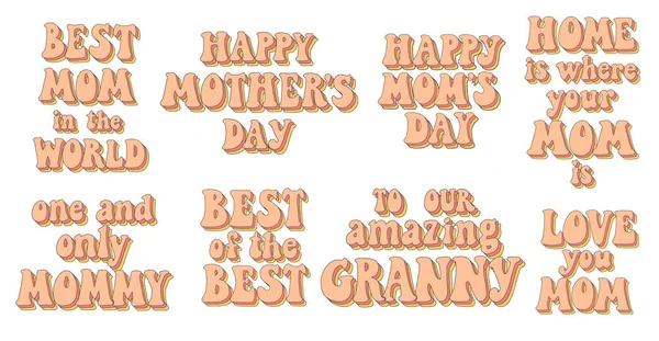 Mother Day Groovy Quotes Set Prints Stickers Sublimation Cards Posters — Stockvector
