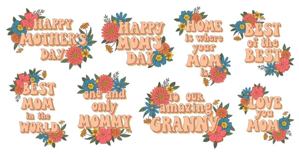 set of groovy Mother's day quotes, phrases for greeting cards, posters, stickers, sublimation, prints, invitations, etc. EPS 10