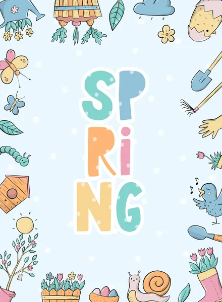 Весняна Вітальна Листівка Плакат Друк Шаблон Прикрашений Лапкою Рамкою Додолів — стоковий вектор